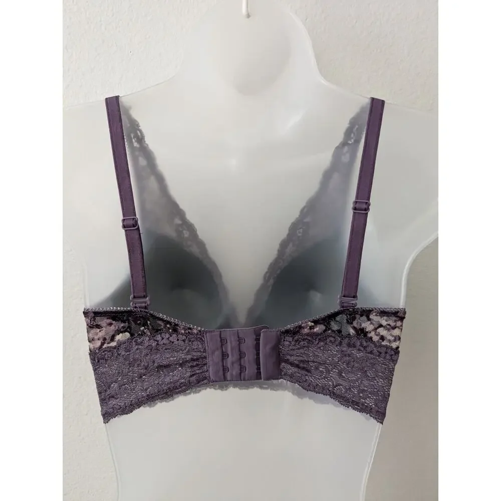 SOMA Lace Velvet Plunge Wireless Unlined Bralette Purple Convertible‎ Bra Sz S